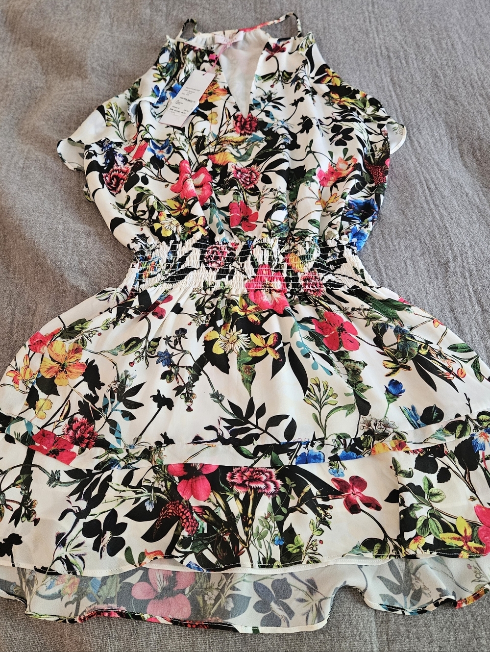 NWT Parker New York XS Floral Smocked Waist Ruffle Dress